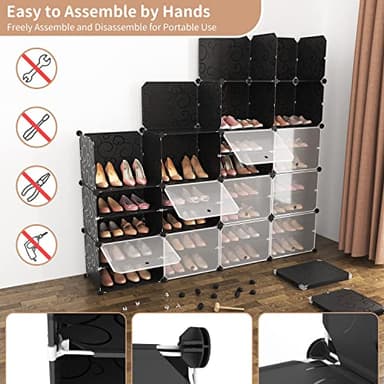 ROJASOP Shoe Storage Cabinet, 12-Tier Shoe Organizer 96 Pairs Extra Large Plastic Shoe Rack with Covers Portable Shoe Rack Organizer with Doors Big Shoe Rack for Closet Entryway Bedroom - Image 7