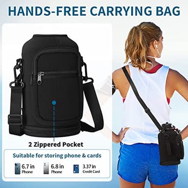 64 oz Insulated Water Bottle with Straw & Auto Spout Lids, Paracord Handle, Half Gallon Waterbottle Strap Carrier & Protective Boot, Wide Mouth Metal Canteen Thermo Mug, Leak-proof Sports Black Jug - Image 9