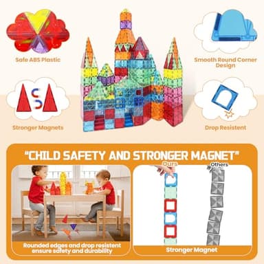 Paaxido Magnetic Tiles - 130PCS Magnetic Blocks for Kids, Magnet Tiles Building Blocks Set with 2 Cars, Construction STEM Magnet Toys Gift for Kids, Boys and Girls 3 4 5 6 7 8+ Year Old - Image 6