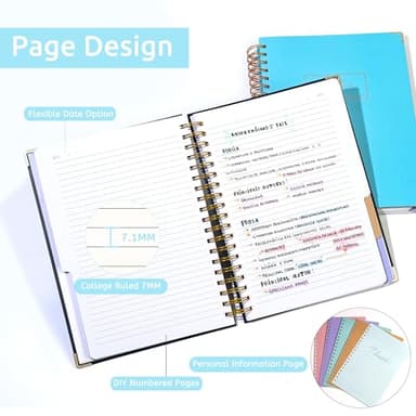 Hardcover Spiral Notebook with Tabs 8"x10" Large Spiral Lined Journals for Women with Dividers 240 Pages College Ruled Composition Notebook 5 Subject Notebook for Work, Back to School, Gifts, Blue - Image 8
