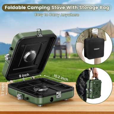 OGERY 2-Burner Foldable Camping Stove with Griddle (Textured & Smooth) and Carrying Bag, Portable Propane Camp Stove with 2 Adjustable Burners & Piezo Ignition, for Camping Tailgating Essentials Gear - Image 7