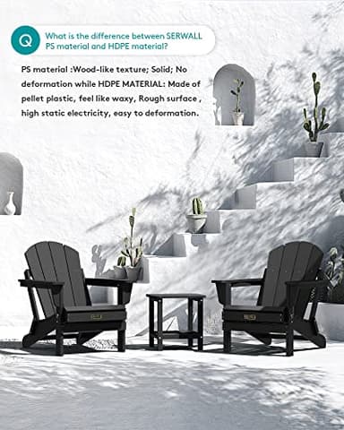 SERWALL Foldable Adirondack Chair Set of 4 for Patio Garden Outdoors Fire Pit-Black - Image 7