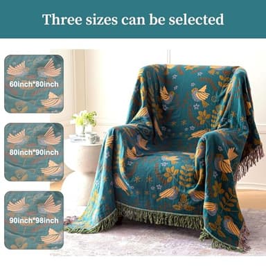6-Layer Soft Throw Blanket for Couch, Boho 100% Cotton Blankets & Throws Floral Farmhouse Bed Throw Blanket Thick Warm Cozy Rustic Throw for Couch Bed Living Room Decor Furniture Protector, 79"*90" - Image 3