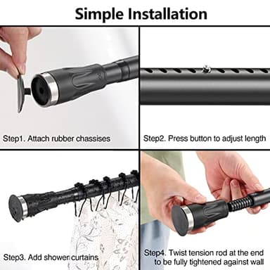 Extra Long Tension Rod with Shower Rod Holder No Drill, Stainless Steel Adjustable Shower Curtain Rod for Bathroom Windows Closet 48-120 Inch Non Slip Matte Black - Image 7