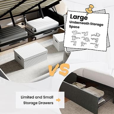 SHA CERLIN Queen Size Lift Up Storage Bed/Modern Wingback Headboard/Upholstered Platform Bed Frame/Hydraulic Storage/No Box Spring Needed/Wood Slats Support/Light Grey - Image 3