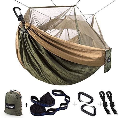 Sunyear Camping Hammock, Portable Single & Double Hammock with Net, 2 Person Hammock Tent with 2 * 10ft Straps, Best for Outdoor Hiking Survival Travel - Image 1