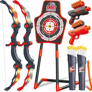 GMAOPHY 2 Pack Bow and Arrow Toy for 5 6 7 8 9 10 11 12 Year Old Boys, Birthday for Kids, Indoor Outdoor Sport Games Toys for Ages 4-8 8-12, LED Light Up Archery Set with 20 Toy Arrows (Red) - Image 1