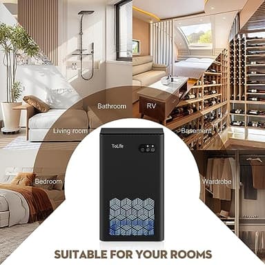 ToLife Dehumidifiers for Home, 1000 sq.ft Dehumidifier for Basement Bedroom Bathroom with 95 OZ Water Tank, Auto Shut Off 7 Colors LED Light, Black - Image 7