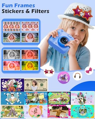 Kids Camera Instant Print, Christmas Birthday Gifts Toys for 3-10 Year Old Boys Girls, 1080P Video 20MP Toddler Digital Camera with 3 Rolls Paper & 32GB Card - Blue - Image 3