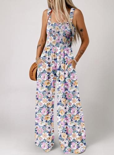 Dokotoo Loose Jumpsuits for Women Overalls Oversized Solid Color Wide Leg One Piece Sleeveless jumpsuit Long Pant Romper with Pockets 2025 Fashion Printed Purple Large - Image 2