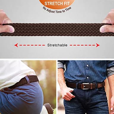 BULLIANT Belt for Men 2Pack,Mens Gift Stretch Braided Web Belt Elastic for Casual Golf Jeans,1 3/8"(Black/Deep Brown,52"-56" Waist Adjustable) - Image 5