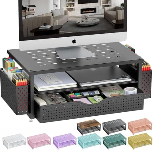 gianotter Desk Organizers and Accessories, Monitor Stand with Drawer and 2 Pen Holder, Desktop Organizer Suitable for Offices and Dormitories (Black) - Image 1