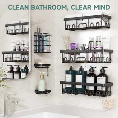 Veken Rustproof & Waterproof Shower Caddy 6-Pack, No Drilling Adhesive Shelves Rack with Soap Holder, Large Capacity Bathroom Organizers and Storage, Wall-Mounted Kitchen & Home Decor - Image 5