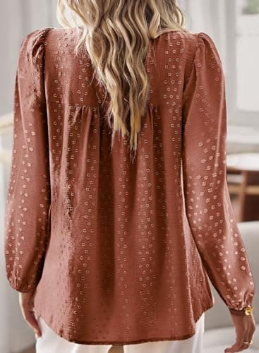 Falechay Tunic Tops to Wear with Leggings Bohemian Women's Tunic Tops Lace Crochet Orange Shirts for Women Crew Neck Long Sleeve Women's Blouses L - Image 3