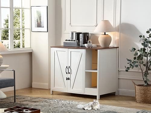 FOREST GRAVITY Cat Litter Robot Enclosure,for Placing Litter Robot 3/4,Power Outlet and Dog-Proof Shelf for Litter Robot Cabinet,Litter Collector for Automatic Litter Box Enclosure,Antique White - Image 1