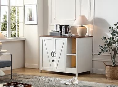 FOREST GRAVITY Cat Litter Robot Enclosure,for Placing Litter Robot 3/4,Power Outlet and Dog-Proof Shelf for Litter Robot Cabinet,Litter Collector for Automatic Litter Box Enclosure,Antique White - Image 1