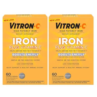Vitron-C Iron Supplement, Once Daily, High Potency Iron Plus Vitamin C, Support Red Blood Cell Production, Dye Free Tablets, 60 Count, 2 Pack - Image 1