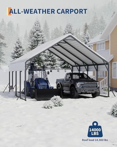 Garveelife 20'x20'x13' Metal Carport for 2 Cars, Heavy Duty Steel Frame for All Weather, Permanent Shelter for Boats, Full-Sized Pickup Trucks, and Tractors, N.W. 800 Lbs - Image 7