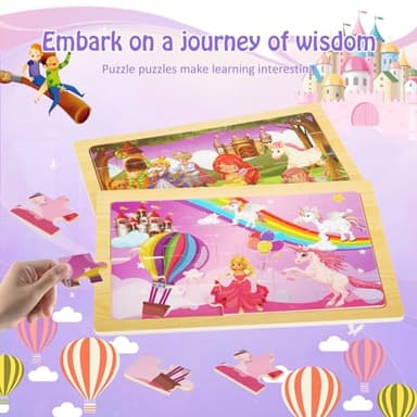 Wooden Puzzles Toys for Kids Ages 3-5, Set of 4 Packs with 20-Piece Unicorn Mermaid Princess Wood Jigsaw Puzzles, Preschool Educational Brain Teaser Toys for Girls 3 4 5 6 Years Old. - Image 3