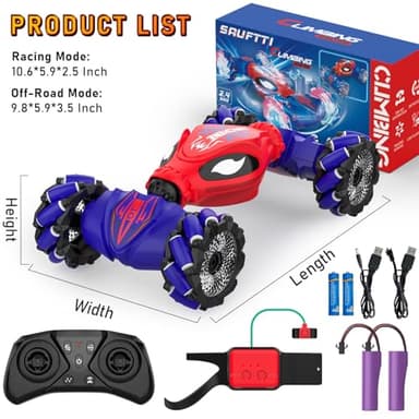 SAUFTTI Gesture RC Cars, Hand Controlled Stunt Car for 6-12 yr Kids, 2.4GHz Gesture Sensor Remote Control Cars, 4WD Double Sided Stunt RC Twist Car with Light Music for Boys Girls Birthday Xmas Gift - Image 9