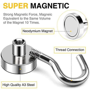 DIYMAG Magnetic Hooks for Hanging Cubicle Accessories, 30lbs 2025 Cruise Cabin Ship Essentials N52 Magnetic Hook Heavy Duty Strong Magnets Fridge for Classroom Beach Kitchen Grills 10 Pack Silver - Image 7