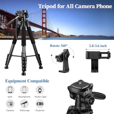 JOILCAN Tripod Camera Tripods, 74" Tripod for Camera Phone Video Recording, Heavy Duty Cameras Tripod Stand, Professional Travel DSLR Tripods Compatible with Canon iPhone, Max Load 15 LB - Image 4