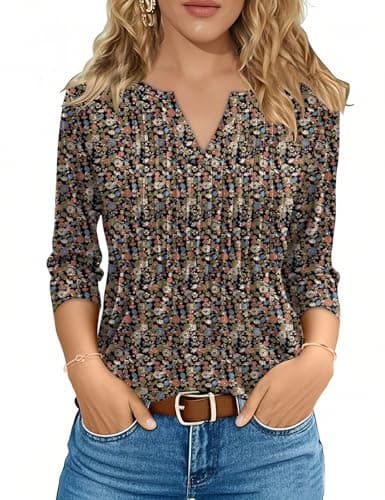 FreshNight Womens 3/4 Sleeve Tops and Blouses Women V Neck T Shirt Womens Summer Tops Casual Trendy Top for Women 2025 XL - Image 1