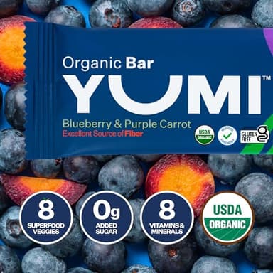 Yumi Organic Toddler Snacks Bars - Gluten-Free, No Added Sugar, 7+ Vegetables, Soft-Baked Crust, Yumi Bars Healthy Toddler Organic Snacks - School Safe and for Lunch Boxes, Blueberry & Purple Carrot (30ct.) - Image 8