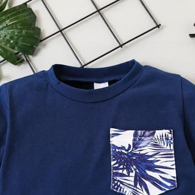 Klyatpxoen 3 4 T Toddler Baby Boy Summer Clothing Set Short Sleeve T Shirt Top Shorts 2 Pcs Beach Outfits Set Blue (3-4T) - Image 6