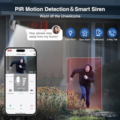 Security Cameras Wireless Outdoor, Pan Rotating 180° WiFi Cameras with 2K Color Night Vision Battery Powered Spotlight/Siren PIR Motion Detection 2-Way Talk Waterproof Cloud/SD Storage Cameras - Image 5