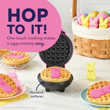 PEEPS x Dash Bunny Mini Waffle Maker for Individual Waffles, Hash Browns, Keto Chaffles with Easy to Clean, Non-Stick Surfaces, 4 Inch - Pink - Image 4