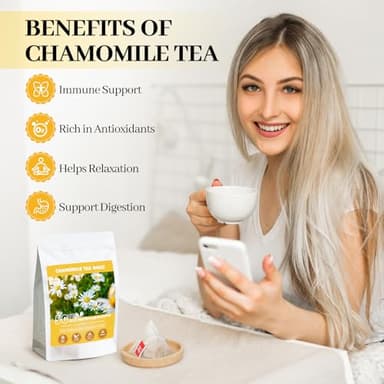Chamomile Tea Bags, 100% Natural Dried Chamomile Tea Flowers Loose Leaf Premium Herbal Tea No Sugar/Gluten, Caffeine Free-100 Count (Pack of 1) - Image 2