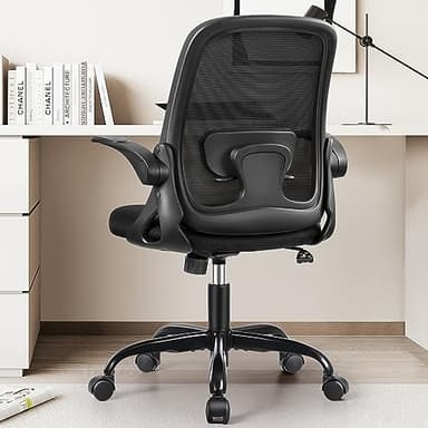 Winrise Office Chair Ergonomic Desk Chairs with Lumbar Support and Flip-up Arms, Comfortable Breathable Mesh Computer Executive Chair with Swivel Task, Adjustable Height 4'', Home - Black - Image 2