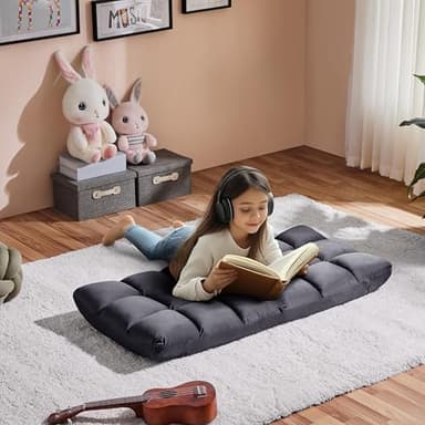 Yaheetech Floor Folding Chair with Back Support, Padded Folding Gaming Sofa Chair with 14 Adjustable Backrest, Adults Couch Recliner, Floor Seating Lounge Chair, Armless Meditation Chair, Gray - Image 4