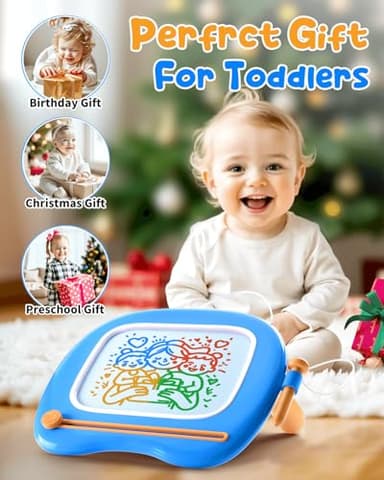 Magnetic Drawing Board Toddlers Toys for 1 2 Year Old Boys - Preschool Education Learning Toys for 12-18 Month Baby - Doodle Pad Birthday Gifts Presents for Kids Age 1-3 - Blue - Image 7