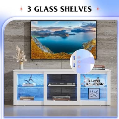 WLIVE LED TV Stand for 65-Inch TV, 58-Inch Entertainment Center with Adjustable Glass Shelves, Modern Media Console for Living Room & Bedroom, White - Image 8