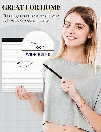 6 Pack 8.5 x 11 Legal Pads for Office Supplies Paper Pads 8.5 x 11 White Note Pads for Work Lined Writing Pads Notebook White Legal Pads Wide Ruled Notepads 30 Sheets Per Writing Pad Legal Note Pad - Image 3