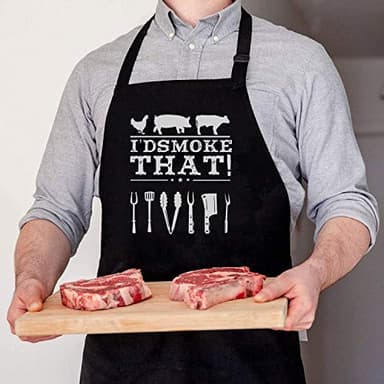 YuanDe Funny Apron for Dad – I’D Smoke That – Father’s Day BBQ Gift for Men – One Size Fits Most – Black Cooking Apron with 3 Pockets for Husband, Boyfriend - Image 3