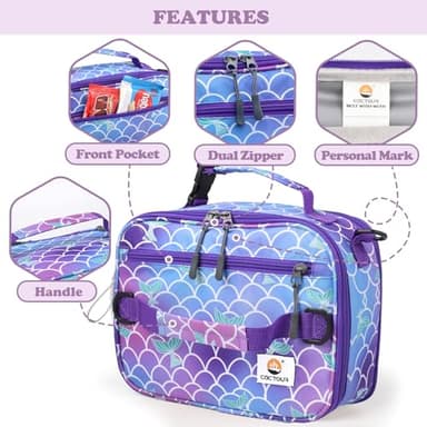 CaCTOUR Lunch Box Kids, Expandable Insulated Lunchbox for Girls Boys, Soft Cooler Bag with Strap,Back to School Thermal Reusable Lunch Bag for Work School Picnic (Mermaid) - Image 6
