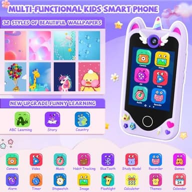 Kids Smart Phone for Girls Gifts - Toddler Christmas Birthday Gift for Age 3 4 5 6 Year Old, Kids Cell Phone Toy with Touchscreen, Dual Cameras, Learning, Kid Mp3 Player, Games with 32 GB Card - Image 2
