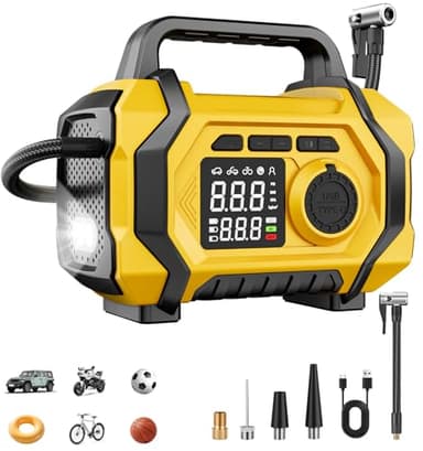 Tire Inflator Portable Air Compressor, 6X Fast 150PSI Air Pump for Car Tires, Cordless Car Motorcycle Balls Bike Pump, Tire Inflator Pressure Gauge, 12V Auto Shut-off Tire Pump, LED Display&Light - Image 8