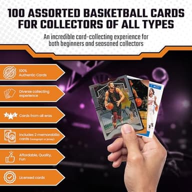 Assorted Basketball Cards 100-Count (1980s to The Present) Plus 2 Memorabilia Cards - Verified Basketball Card Packs from Licensed Manufacturers and Brands – No Two Packs are The Same - Image 2