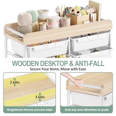 Rolling Storage Cart with 10 Large Drawers, Utility Cart with Wooden TableTop for Craft Organizers, Art Supply Storage, Home Office Organization, Cart with Wheels for Classroom, School, White - Image 5