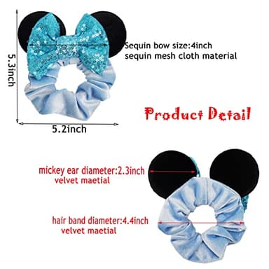 6 Pack Mouse Ears Scrunchies Velvet Sparkle Sequin Mouse Bows Hair Scrunchies Hair Ties Elastic Rubber Bands Ponytail Holders for Kids Women Girls Christmas Party Decoration - Image 6
