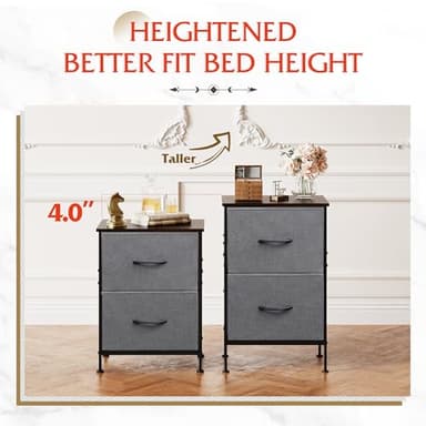 WLIVE Night Stand Set 2, Dresser and Nightstand Sets, Small Dresser for Bedroom with 2 Drawers, End Table with Fabric Bins for Closet, Bedside Furniture, College Dorm, Dark Grey - Image 9