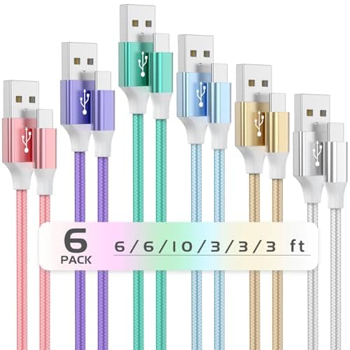 USB to USB C Cable, 6Pack(3/6/10ft) Type C Charger Fast Charging Cord 3.1A Colourful Nylon Braided Android Charger USB C Cable for iPhone15/16 Pro Max Plus,Samsung Galaxy,Google Pixel,LG,Hawei - Image 1