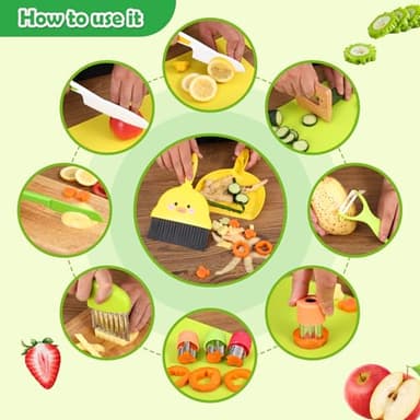 14PC Montessori Toy Safe Kitchen Knife Set for Toddler, Kids Knife Set for Real Cooking with Cutting Board, Gift for 3-12 Year Old Girl Boy Bithday Chistmas, Little Chef Cooking Tool for Kid Age 3-12 - Image 2