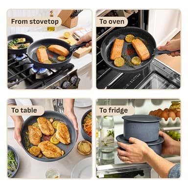 T-fal Ingenio Essentials Cookware Set with Detachable/Removable Handle 11 Piece, Granite Titanium Non Stick, Oven Broiler Safe 500F, Stackable, Pots and Pans Set, Frying Pans, Dishwasher Safe, Gray - Image 5