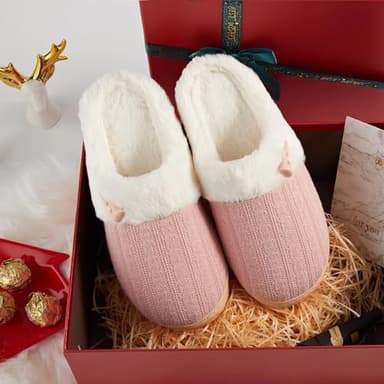 NineCiFun Women's Slip on Fuzzy Slippers Memory Foam House Slippers Outdoor Indoor Warm Plush Bedroom Shoes Scuff with Faux Fur Lining size 7 8 pink - Image 7