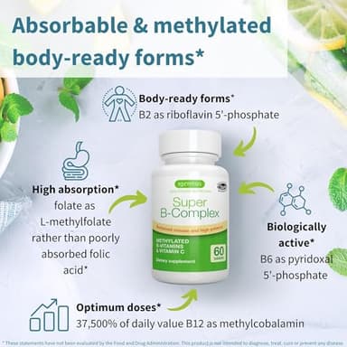 Igennus Super B-Complex Methylated B-Vitamins, MTHFR Supplement with Methylfolate & B12 Methylcobalamin, High Bioavailability & Potency, Vegan, Lab Verified, 180 Small Tablets - Image 3
